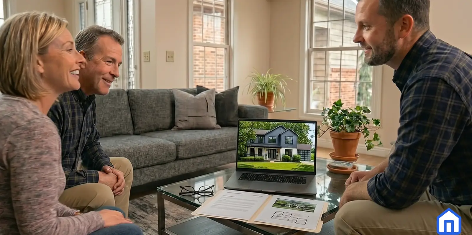 Business presentation demo preview showing an exterior renovation proposal board