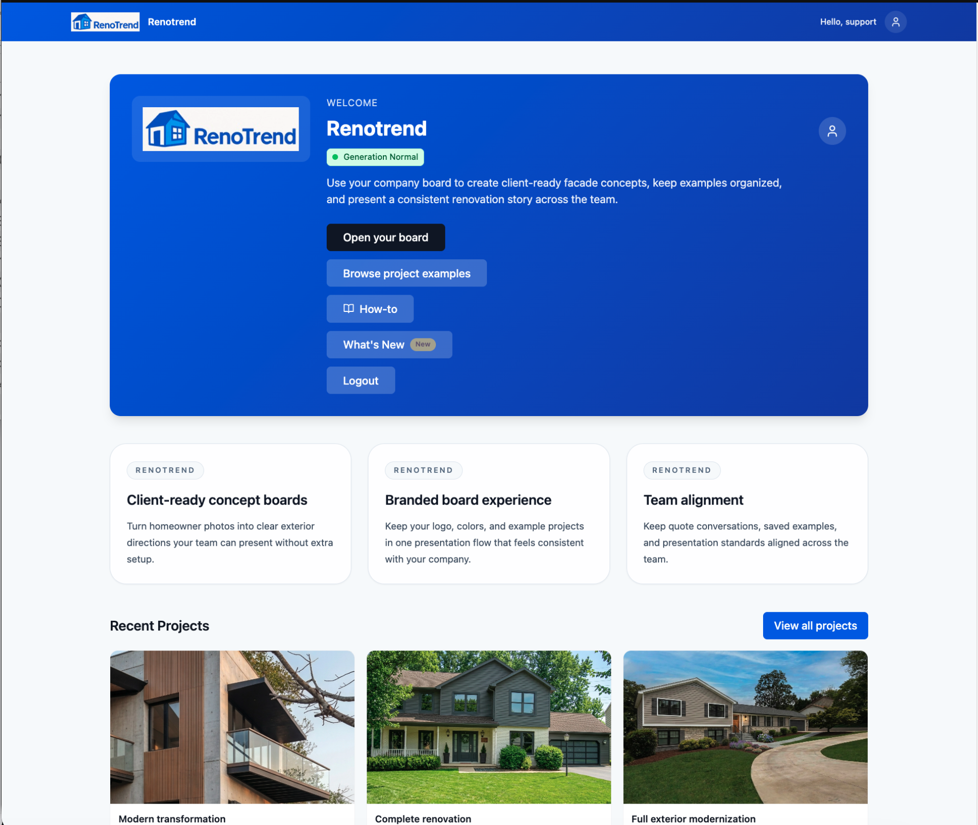 Example of a branded Facade AI organization board