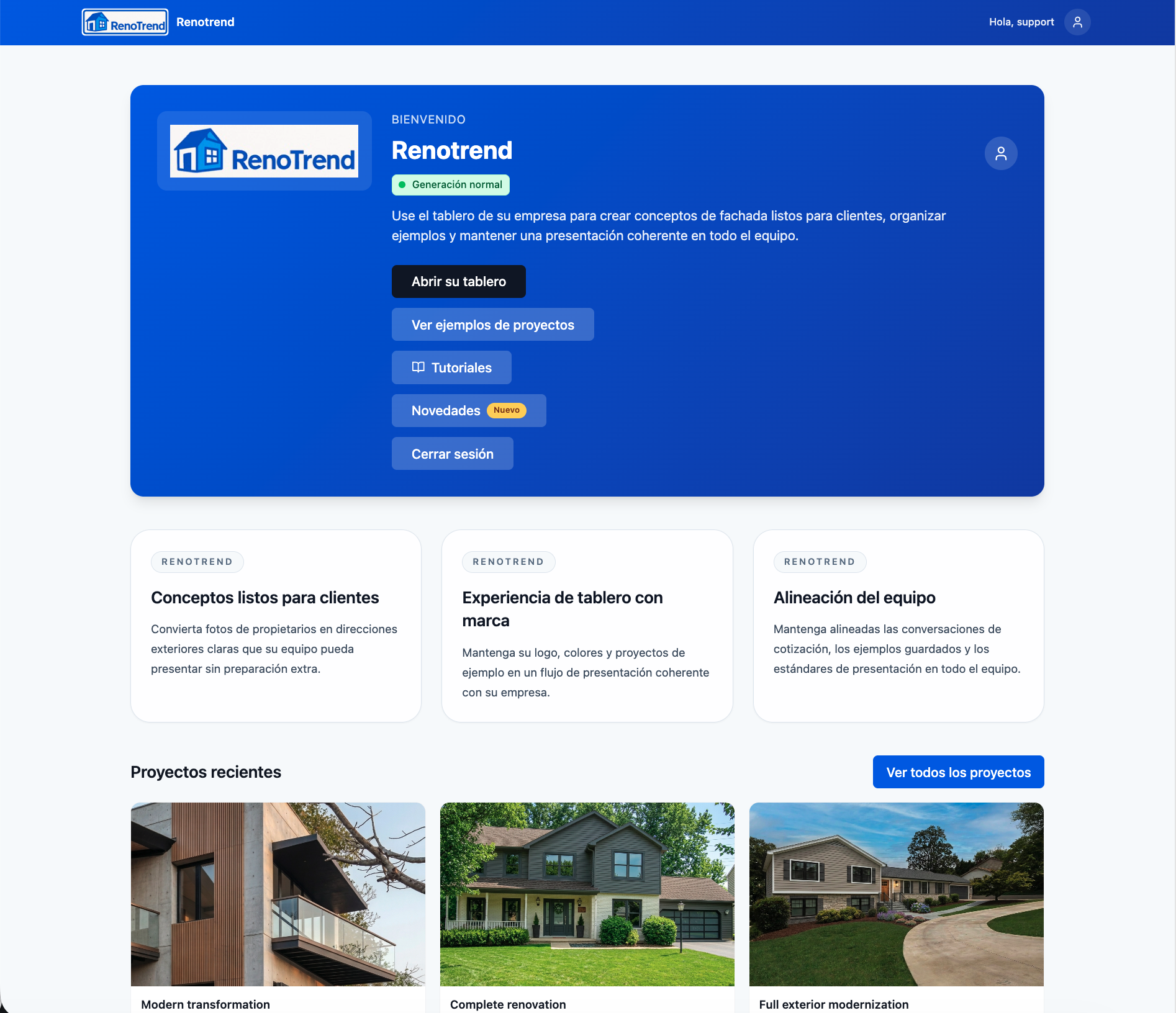 Ejemplo de board de organizacion Facade AI con la marca de una empresa