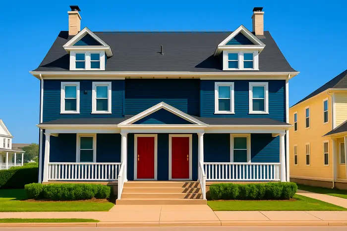 House facade with contemporary AI transformation