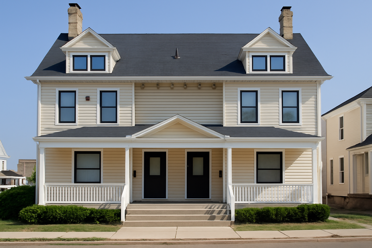 AI facade transformation showing window color change from white to black