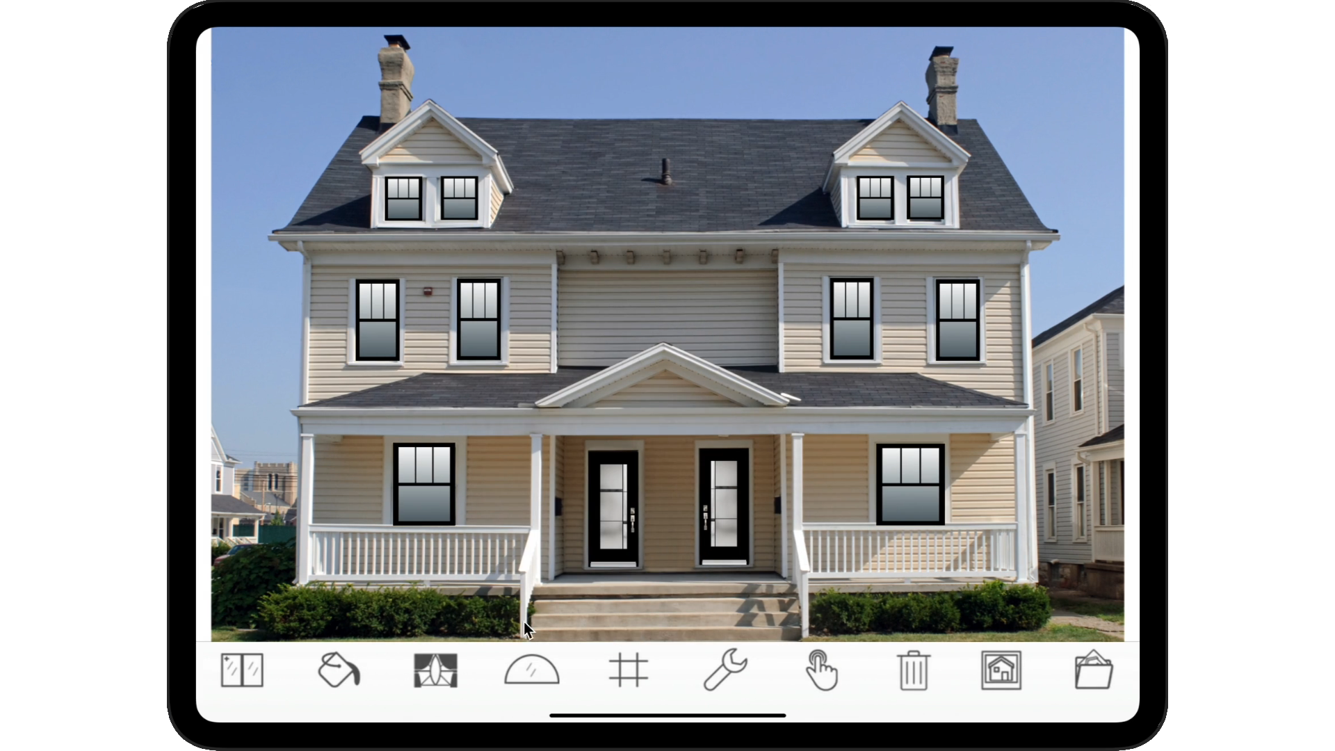 Editor iPad de Fachada mostrando diseño de renovación de casa